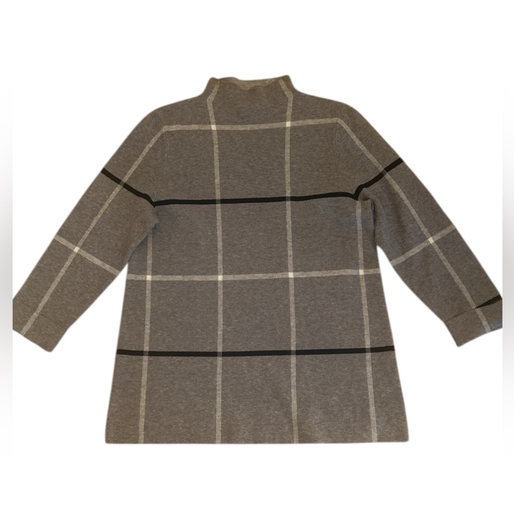 Tahari Windowpane Mock Neck Sweater Grey White Black Women’s Size Medium